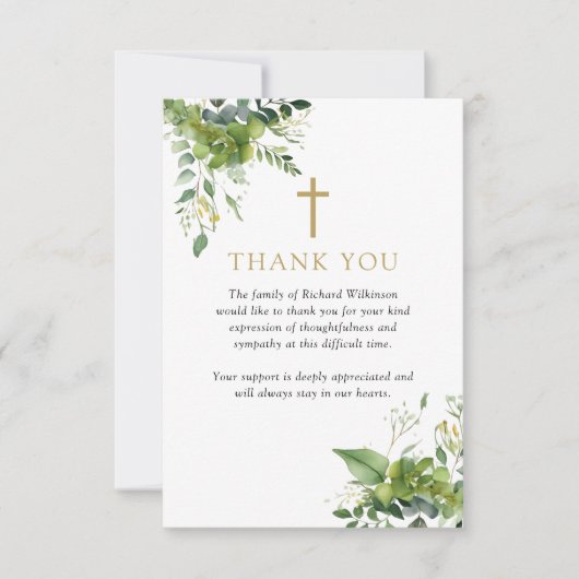 キリスト教緑のお祝い生活葬儀 サンキューカード (正面)
