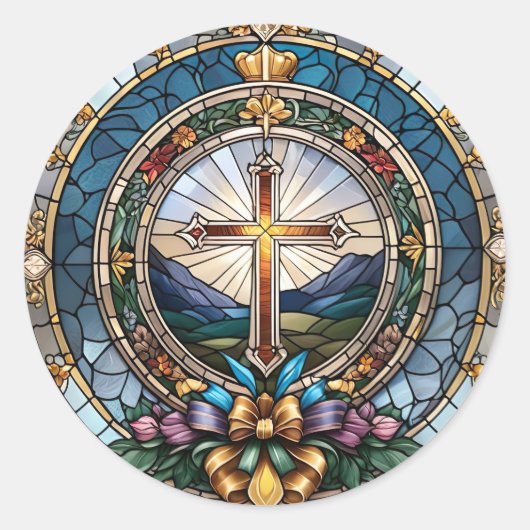 キリスト教聖十字架のステンドグラス ラウンドシール (正面)