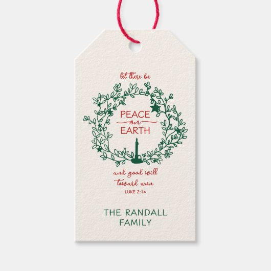 キリスト教聖句の平和オン・アース・ハンド・ドローリース ギフトタグ (正面)