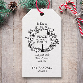 キリスト教聖句の平和オン・アース・ハンド・ドローリース ギフトタグ