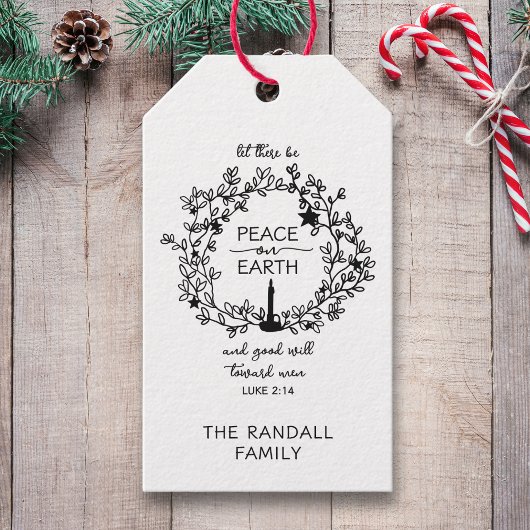 キリスト教聖句の平和オン・アース・ハンド・ドローリース ギフトタグ