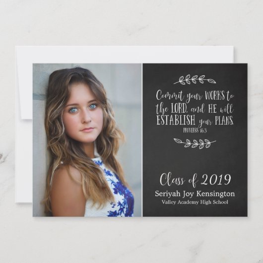 キリスト教聖句タイポグラフィ卒業写真 招待状 (正面)