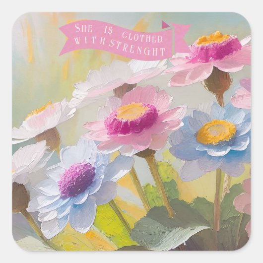 キリスト教聖書引用文母親絵を描、デイジー スクエアシール (正面)