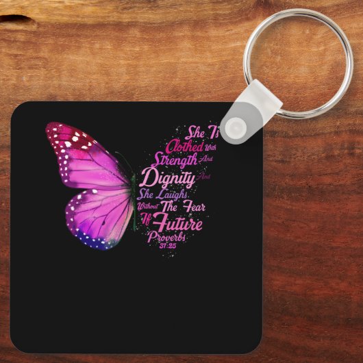 キリスト教聖書聖句の箴言31 25蝶She キーホルダー (裏面)