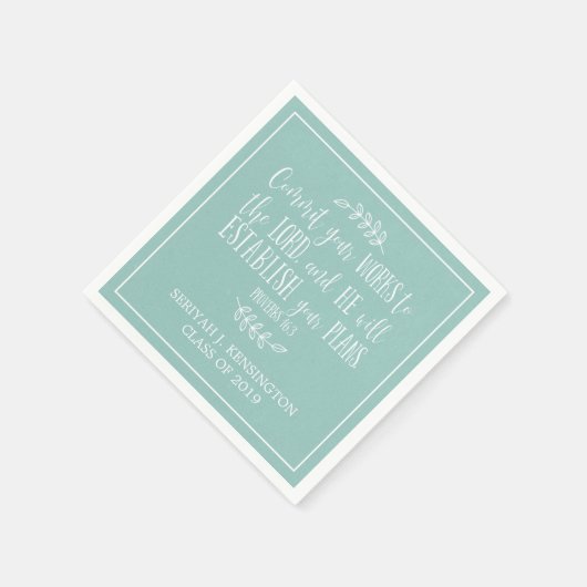 キリスト教聖書聖句タイポグラフィティール（緑がかった色）卒業 スタンダードカクテルナプキン (角)