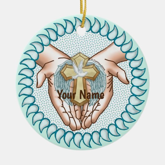 キリスト教聖霊手 セラミックオーナメント (正面)