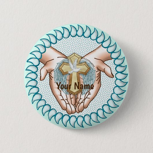 キリスト教聖霊手 缶バッジ (正面)