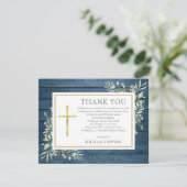 キリスト教葬儀ブルー素朴ウッド緑の詩 サンキューカード (スタンド正面)