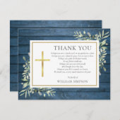 キリスト教葬儀ブルー素朴ウッド緑の詩 サンキューカード (正面/裏面)
