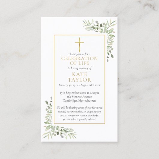 キリスト教葬儀記念緑の祈りの言葉カード 名刺 (正面)