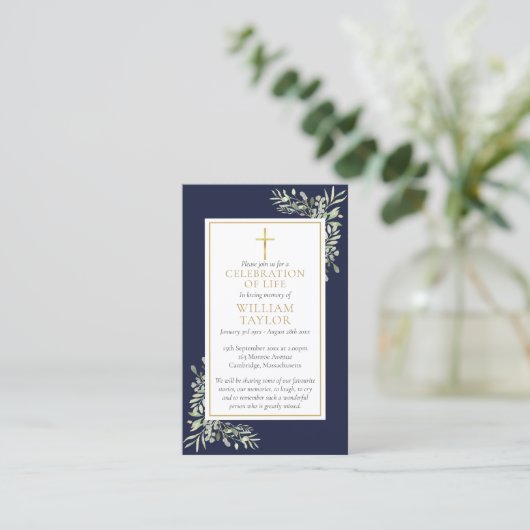 キリスト教葬儀記念緑の祈りの言葉カード 名刺 (スタンド正面)