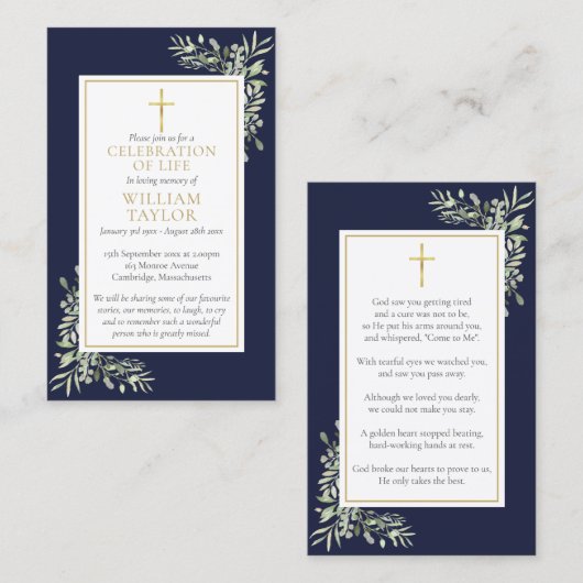 キリスト教葬儀記念緑の祈りの言葉カード 名刺 (正面/裏面)