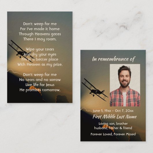 キリスト教記念写真パイロット飛んでいる機 名刺 (正面/裏面)