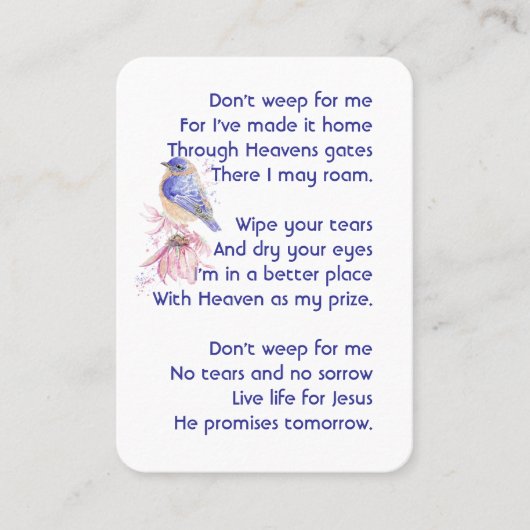 キリスト教記念詩ブルーバードガーデンバード 名刺 (正面)