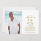 キリスト教金ゴールドお祝いの生活葬儀写真 招待状 (正面)