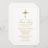 キリスト教金ゴールドのバラが付いている最初聖餐の金ゴールドの十字 招待状 (正面/裏面)