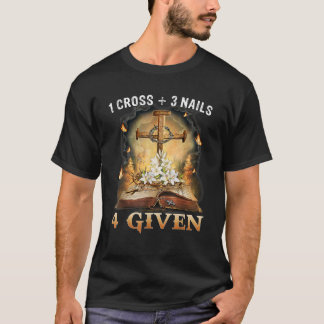 キリスト教1十字架と3爪、 ネイル4バイブル与えクロス。 Tシャツ