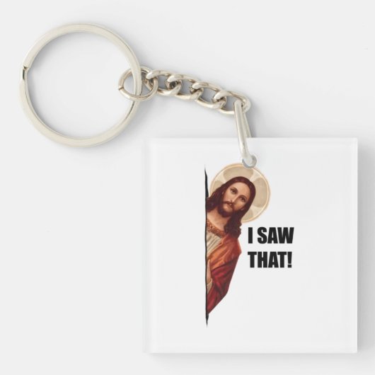 キリスト教 イエスが見てるよ、見ちゃったよJesus キーホルダー (正面)