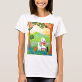 キリスト教 イースター 女の子 猫 十字架 創造芸術 Tシャツ (正面)