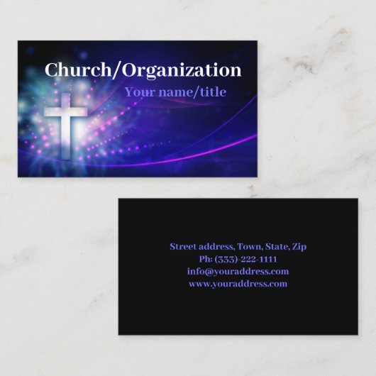 キリスト教 – ブルーきらめくクロスビジネスカード 名刺 (正面/裏面)