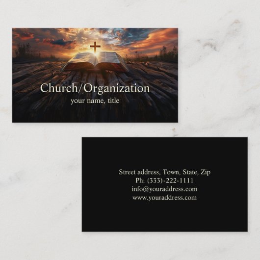 キリスト教 – 宗教十字架と聖書の地平線 名刺 (正面/裏面)