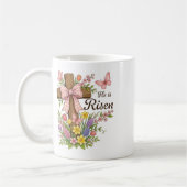 キリスト教 - 復活の花の十字架 宗教 イースター コーヒーマグカップ (左)
