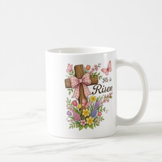 キリスト教 - 復活の花の十字架 宗教 イースター コーヒーマグカップ (右)