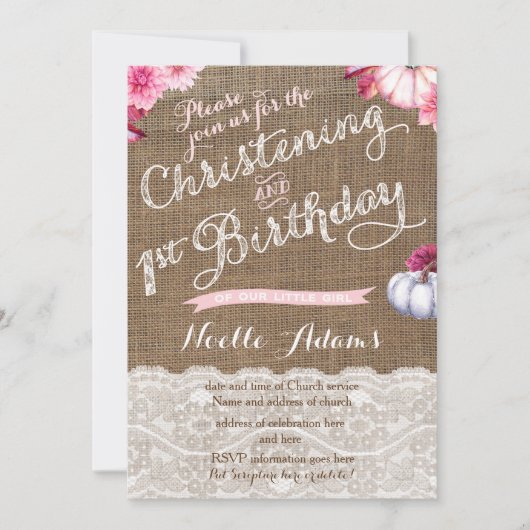 《キリスト教》洗礼式や命名式と秋の最初の誕生日パーティー 招待状 (正面)