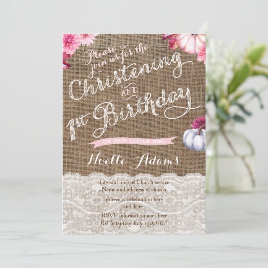 《キリスト教》洗礼式や命名式と秋の最初の誕生日パーティー 招待状 (スタンド正面)
