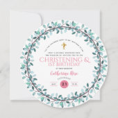 《キリスト教》洗礼式や命名式と誕生日ガールズピンクフローラ 招待状 (正面)