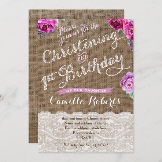 《キリスト教》洗礼式や命名式と誕生日秋パーティーカード 招待状 (正面/裏面)