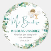 《キリスト教》洗礼式や命名式は可愛いボーイエンジェルと緑の花を好む ラウンドシール (正面)