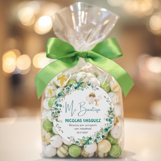 《キリスト教》洗礼式や命名式は可愛いボーイエンジェルと緑の花を好む ラウンドシール