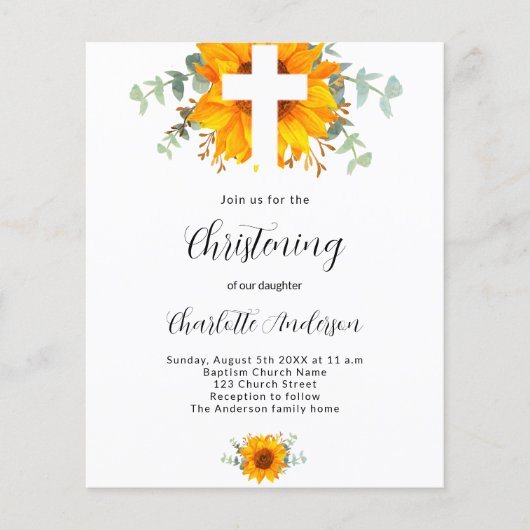 《キリスト教》洗礼式や命名式ひまわりユーカリ予算の招待 チラシ (正面)