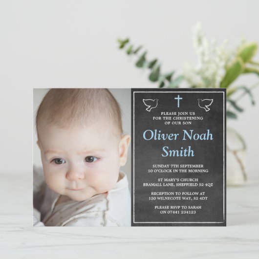 《キリスト教》洗礼式や命名式または洗礼の招待状-男の赤ちゃん 招待状 (スタンド正面)