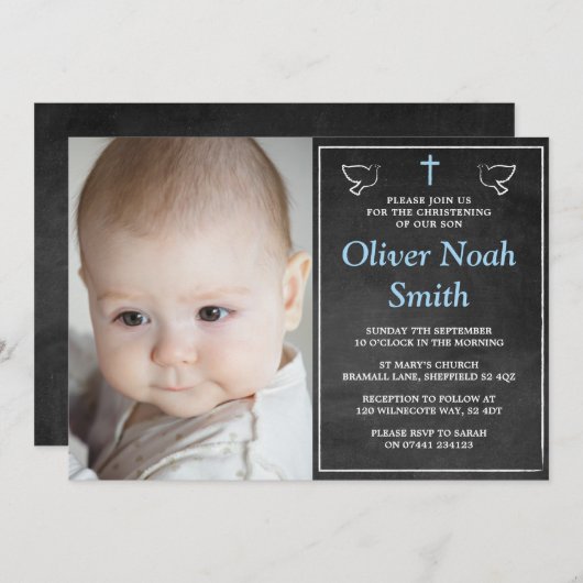 《キリスト教》洗礼式や命名式または洗礼の招待状-男の赤ちゃん 招待状 (正面/裏面)