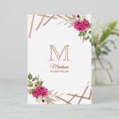 《キリスト教》洗礼式や命名式イニシャル植物幾何学的形状 箔招待状 (立ち正面)