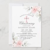 《キリスト教》洗礼式や命名式ウォーターカラーピンクローズガールクロス 招待状 (正面)