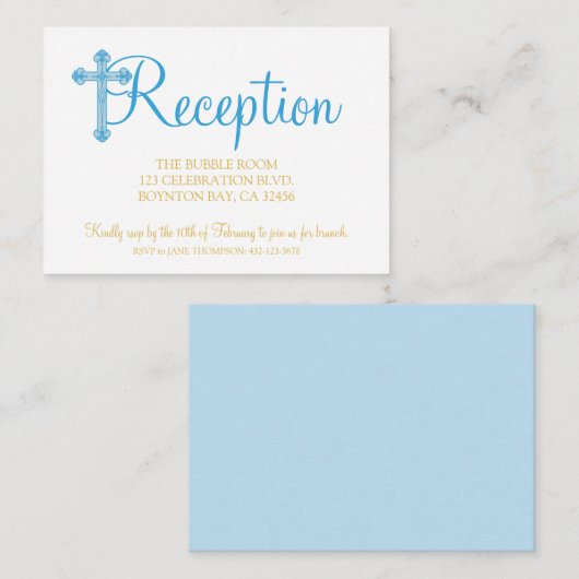 《キリスト教》洗礼式や命名式エレガントまたは洗礼の青い披露宴rsvp エンクロージャーカード (正面/裏面)