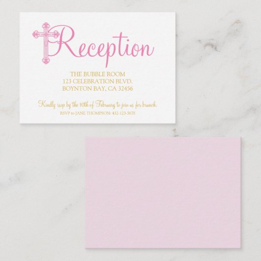 《キリスト教》洗礼式や命名式エレガントまたは洗礼ピンク披露宴の返信 エンクロージャーカード (正面/裏面)