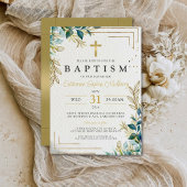 《キリスト教》洗礼式や命名式エレガント金ゴールドと緑のバプテスマ 招待状