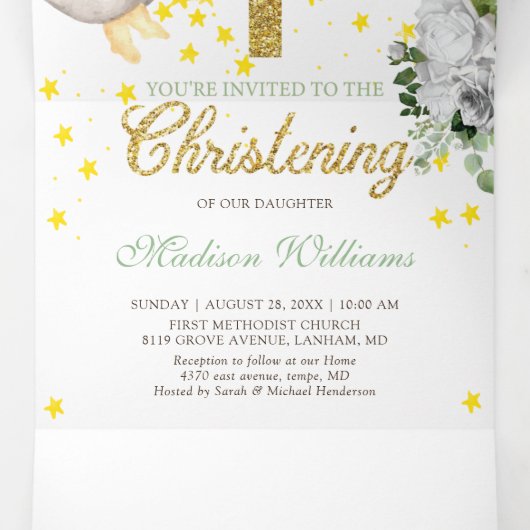 《キリスト教》洗礼式や命名式エンジェル金ゴールド 男女兼用 三つ折り招待状 (内部中)