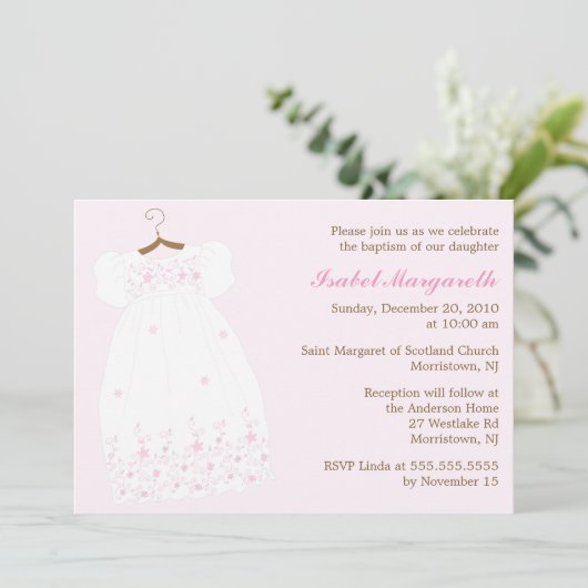 《キリスト教》洗礼式や命名式ガウンベビーガールバプテスマ 招待状 (スタンド正面)