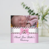 《キリスト教》洗礼式や命名式ガールピンクホワイトピンクパールフォト 招待状 (スタンド正面)
