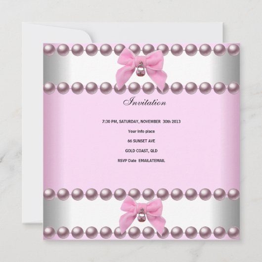 《キリスト教》洗礼式や命名式ガールピンクホワイトピンクパールフォト 招待状 (裏面)