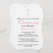 《キリスト教》洗礼式や命名式クロスタードピンクホワイト 招待状 (正面/裏面)