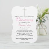 《キリスト教》洗礼式や命名式クロスタードピンクホワイト 招待状 (スタンド正面)