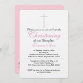 《キリスト教》洗礼式や命名式クロスドーターピンクベビーラトル 招待状 (正面/裏面)