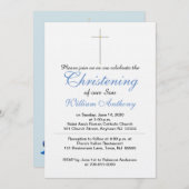 《キリスト教》洗礼式や命名式クロスブルーグレー 招待状 (正面/裏面)