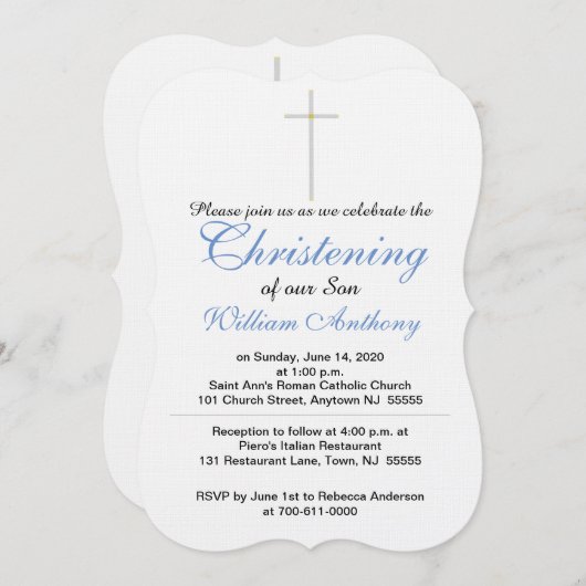 《キリスト教》洗礼式や命名式クロスブルー招待状 招待状 (正面/裏面)